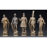Five German silver gilt statuettes after the bronze statues of knights from the tomb of the