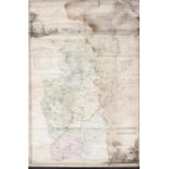 W Faden - wall map of Nottinghamshire, hand coloured, 1788, backed on linen, wood rollers, poor