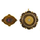 A Victorian diamond brooch, c1880, locket back and another set with a ruby, adapted from another