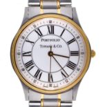 A Tiffany & Co stainless steel wristwatch, Portfolio, with white dial and quartz movement, 34mm,