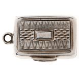 A Victorian silver vinaigrette, engine turned, foliage grille, 21mm excluding later attached ring by