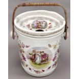 A Plaue earthenware slop pail and bowl, c1900, decorated with classical maidens and flowers,