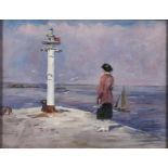 Thomas Bond Walker (1861-1933) - A Woman Looking out to Sea from Ballyhalbert Pier County Down,