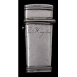 A George III silver lancet case,  with reeded borders, the front engraved Thos Hingston, 63mm h,