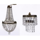 A glass chandelier and a smaller corridor chandelier, approximately 60 and 26cm h Both apparently