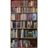 Six shelves of books, miscellaneous general shelf stock, to include Carlyle's Works, 11 vols only,