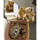 A collection of Steiff teddy bears and other soft toys, several boxed and two Olney straw boaters
