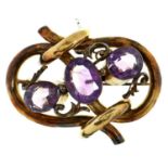 A Victorian amethyst brooch, late 19th c, in gold, 14.1g A well preserved example with only light