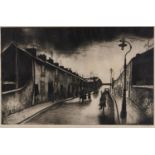 George Chapman (1908-1993) - Terraced Street in the Rhondda Valley Wales, etching with margins,