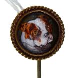 A Victorian stickpin, the terminal set with a reverse decorated intaglio of the head of a bulldog