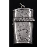 A George III bright cut silver scent bottle case, , engraved with vacant shield suspended from a