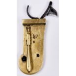 A German single blade brass veterinary scarificator, late 18th c with sliding back, 11cm l