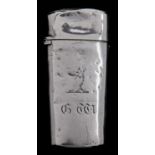 A George III silver lancet case,  engraved with initials GW and a crest, 65mm h, maker's mark