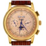A Stauer gold plated self-winding gentleman's chronograph, 40mm, on leather strap with maker's