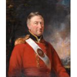 English School, early 19th century ‘ Portrait of an Officer, bust length in a red tunic with gold