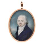 John Jukes (1772-1831) - Portrait Miniature of a Gentleman, with powdered hair, in a blue coat and