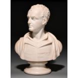 19th Century School Bust of Lord Byron, statuary marble on marble socle, 45cm high Provenance: The