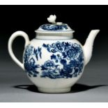 A Caughley teapot and cover, c1777-90, transfer printed in underglaze blue with the Fence pattern,