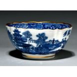 A Caughley slop basin, c1790, transfer printed in underglaze blue with the Pagoda pattern and