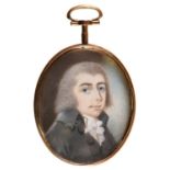 English School, c1780 - Portrait Miniature of a Gentleman, with powdered light grey hair, grey