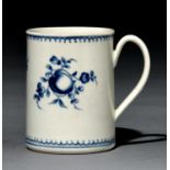 A Worcester mug, c1780, painted in underglaze blue with the Fruit Sprays pattern, 85mm h, crescent