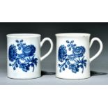 Two Worcester mugs, c1770, transfer printed in underglaze blue with the Natural Sprays Group