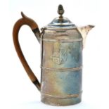 A George III cylindrical silver coffee biggin, with reeded bands, the domed lid with acorn finial,
