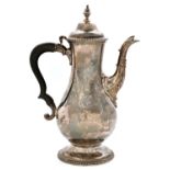 A George III silver coffee pot, of baluster shape with ogee domed lid and beaded rim, engraved