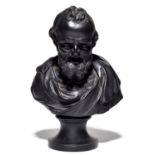 A Wedgwood black basalt library bust of Democritus, C1800, on socle, 38cm h, impressed mark and