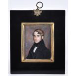 English School, early 19th c - Portrait Miniature of a Gentleman, bust length in black stock and