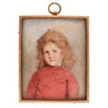 Sydney Slade (fl. 1908-1919) - Portrait Miniature of a Girl, half length in a red sweater, signed