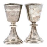 Two Elizabeth II silver replicas of the Melton Mowbray chalice, 13cm h, by A Edward Jones,