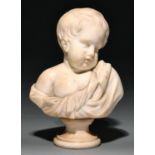 English School, early 19th century - Portrait bust of a Child, statuary marble on socle, 37cm high