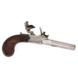 An English 50 bore flintlock pocket pistol, .... London, early 19th c, with turn off barrel, folding
