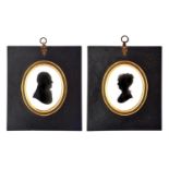 John Miers (c1758-1821) - Silhouettes of a Lady and a Gentleman, pendants, he bare headed in coat