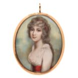 Andrew Plimer (1763-1837) - Portrait Miniature of Emma Lady Hamilton, in white dress with red
