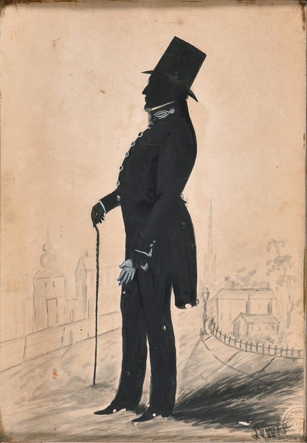 T Lewis of York (fl 1808-1830) ‘ Silhouette of a Policeman; Silhouette of a Lady, possibly pendants, - Image 2 of 6