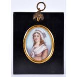 English School - Portrait Miniature of a Lady, with long auburn hair, in pink gown with