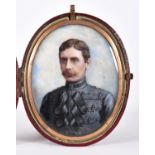 Dickensons, late 19th c - Portrait Miniature of Colonel Parker, in uniform, sky background, 100 x