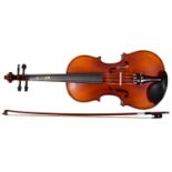 Stringed Instrument. An Archer 500 viola, length of back 41.5cm, printed label and a bow, in