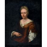 English School, early 18th century - Portrait of Mary, Mrs James Coates, half length in a brown