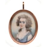 Thomas Hazlehurst (c.1740-1821) - Portrait Miniature of a Lady, with powdered hair, in a blue dress,