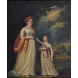 Matthew Haughton (1766-1821) ‘ Portrait of a Lady and her young Daughter, small full length, each in