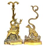 Two similar Victorian brass doorstops in the form of a stag and hound, mid 19th century, lead or