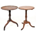 A George III mahogany tripod table, early 19th c, on vase knopped pillar, 53cm diam and another,