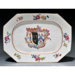 A rare Derby armorial dish made as a replacement for a Chinese original of c1800, octagonal and