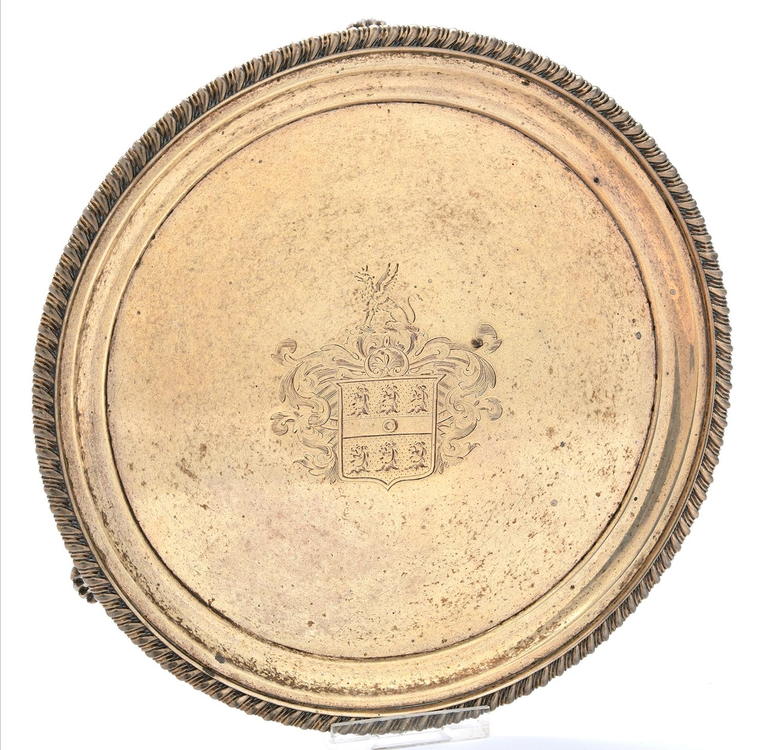 A George IV silver waiter, engraved with contemporary arms of Goodwin of Torrington Co. Devon and