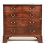 A George III mahogany chest of drawers, late 18th c, with oak lined drawers on bracket feet, 108cm