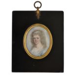 John Barry (c1784-1827) - Portrait Miniature of a Lady, with powdered hair, in light blue dress with