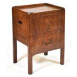 A George III mahogany and line inlaid night table or bedside commode, c1800, with tray top, the